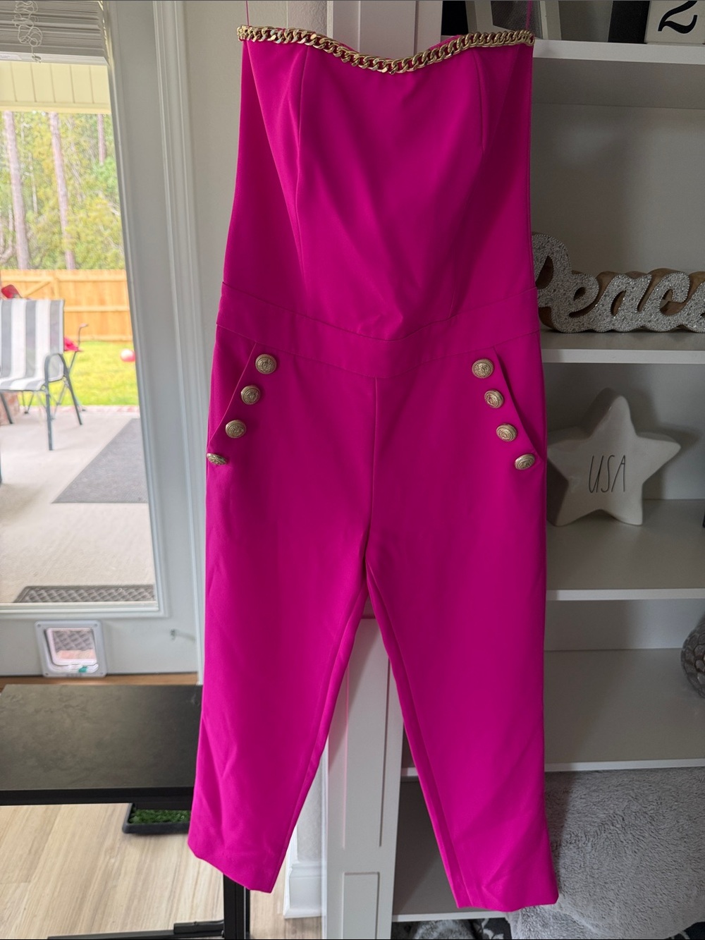Generation Love Hot Pink Strapless Chain-Trim Jumpsuit